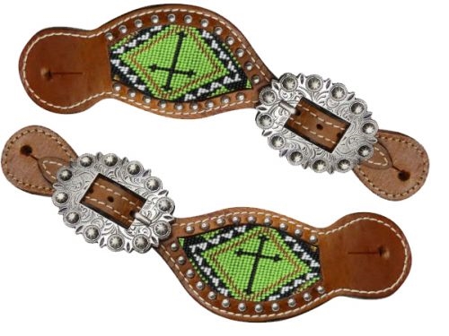 Showman® Ladie's Lime & Black Beaded Cross Spur Straps