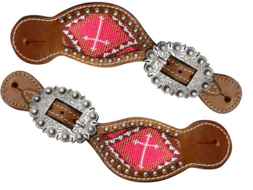 Showman® Ladie's Pink Beaded Cross Spur Straps