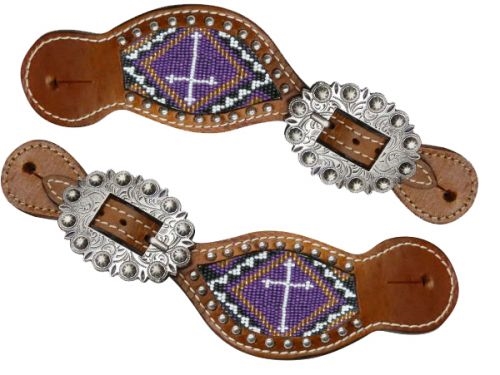 Showman® Ladie's Purple & Black Beaded Cross Spur Straps