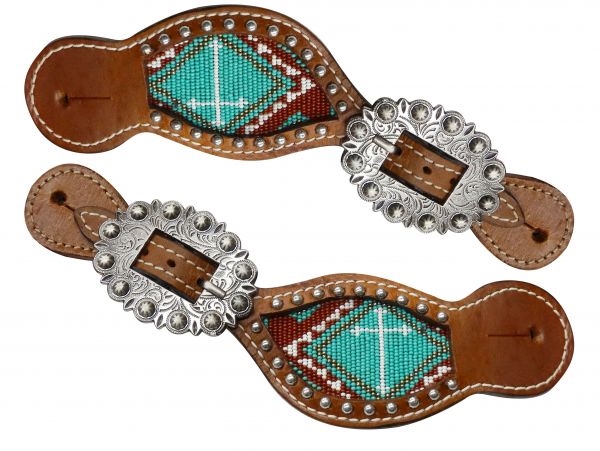 Showman® Ladie's Teal & Brown Beaded Cross Spur Straps