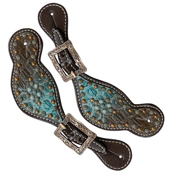 Showman® Ladies Chocolate Brown & Teal Overlay Spur Straps