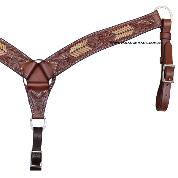 Ranchmans 2" Floral Tooled Heavy Oiled Breast Collar
