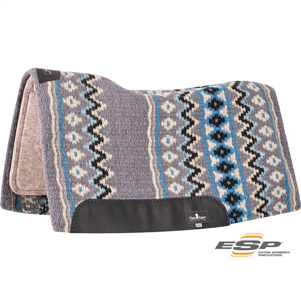 Classic Equine® ESP™ Extra Sensory Protection Contoured Wool Top Saddle Pad 34" x 38"  - Charcoal & Malibu Blue
