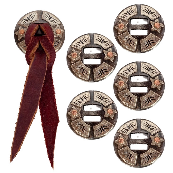 Antique Finish Steel Floral Slotted Conchos Set of 6