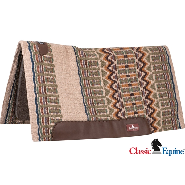 Classic Equine® Contoured Wool Top Saddle Pad 34" x 38" - Latte & Navy