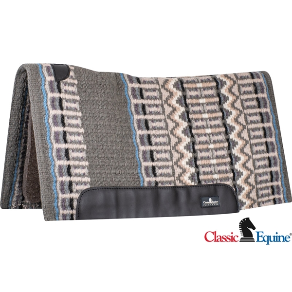 Classic Equine® Contoured Wool Top Saddle Pad 34" x 38" - Steel Grey & Cornflower Blue