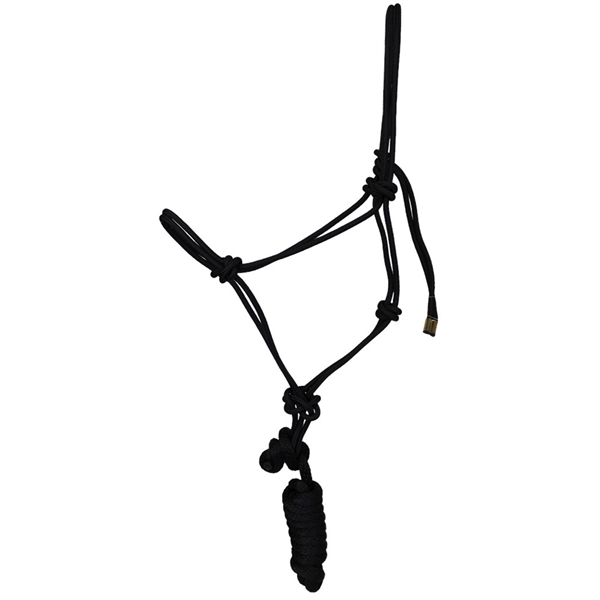 Ranchman's Knotted Rope Halter w/Lead-Black