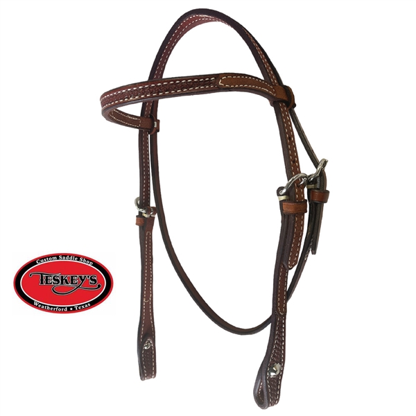 Teskeys Roughout & Tooled Browband Headstall-Dark Oil