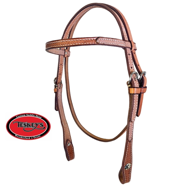 Teskeys Roughout & Tooled Browband Headstall-Natural