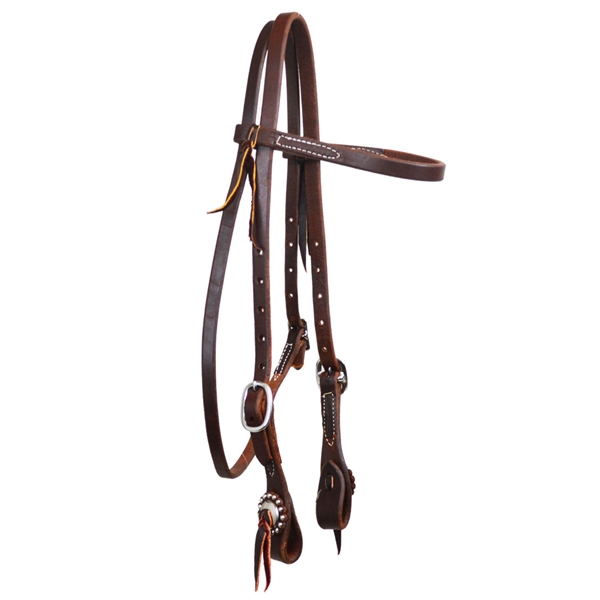 Ranchman's 5/8" Harness Leather Browband Headstall w/Conchos & Dots