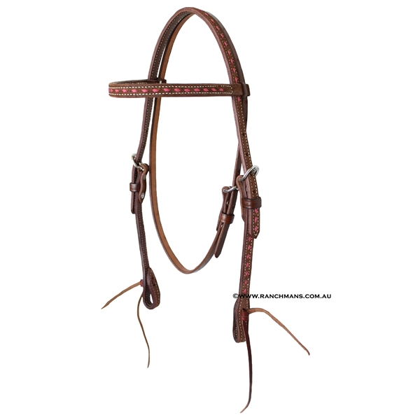 Ranchmans Frontier Collection Browband Headstall-Pink Buckstitch