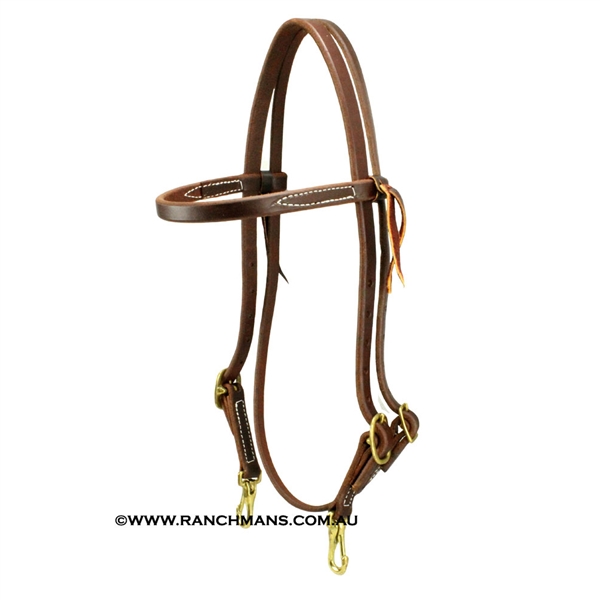 Ranchman's 5/8" Harness Leather Browband Headstall w/Brass Snaps