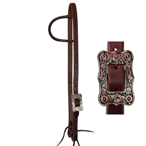 Ranchmans 3/4" Heavy Oil Sliding Ear Headstall - Square Copper Flower Buckle