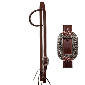 Ranchmans 3/4" Heavy Oil Sliding Ear Headstall - Square Copper Flower Buckle