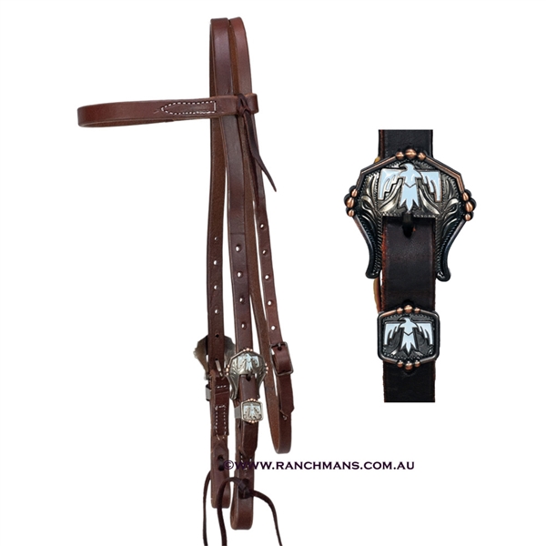 Ranchmans 3/4" Browband Headstall-Turquoise Thunderbird Buckle