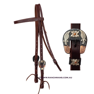 Ranchmans 3/4" Browband Headstall-Copper Dot & Flower Buckles Sets