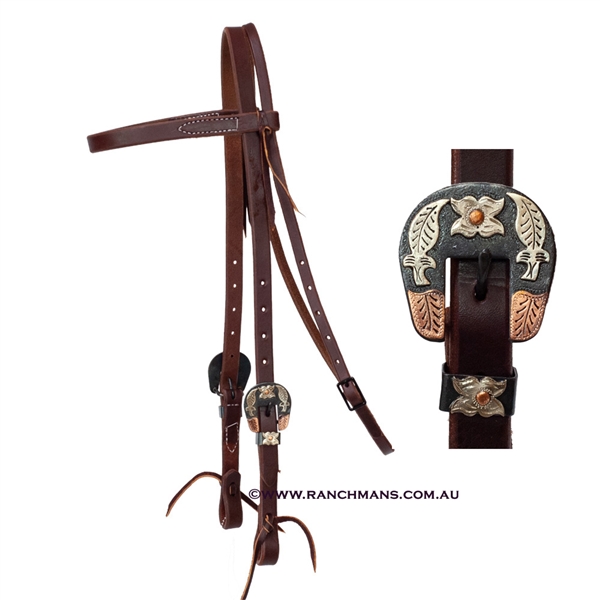 Ranchmans 3/4" Browband Headstall-Copper Dot & Flower Buckles Sets