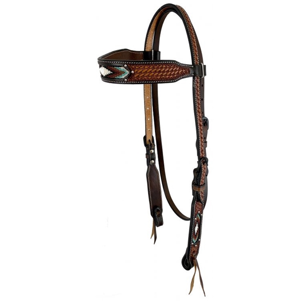 Showman® Dark Brown Beaded Inlay Browband Headstall