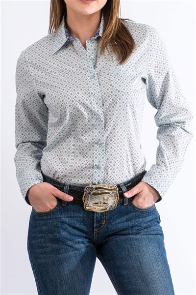 Cinch® Ladies Light Blue Geometric Print Snap Shirt