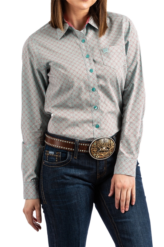 Cinch® Ladies Blue & Coral Print Shirt