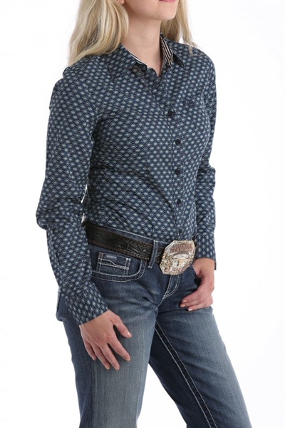 Cinch® Ladies Navy Print Long Sleeve Shirt