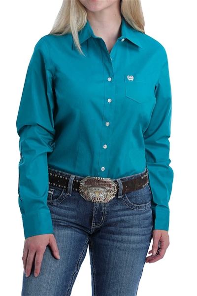 Cinch® Ladies Solid Teal Button Down Shirt
