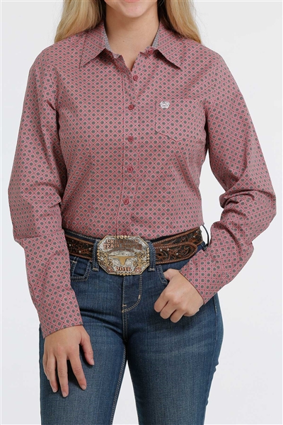 Cinch® Ladies Pink Geo Print Button Down Shirt