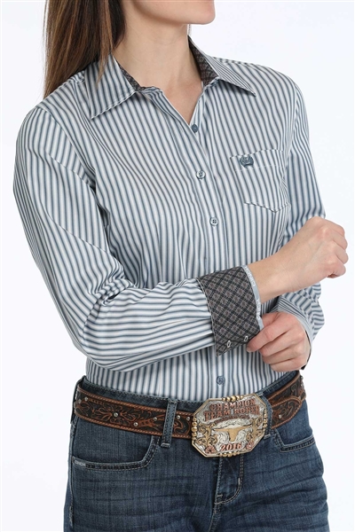 Cinch® Ladies Blue & White Stripe Tencel Long Sleeve Shirt