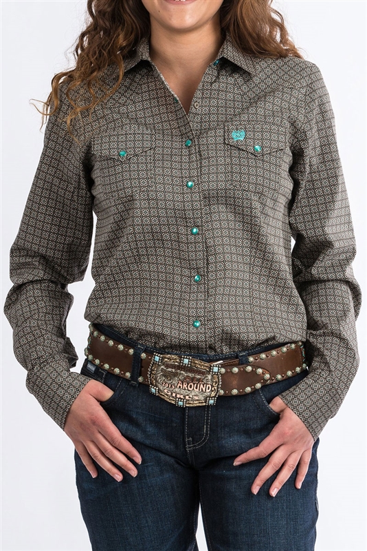 Cinch® Ladies Brown Geometric Print Shirt