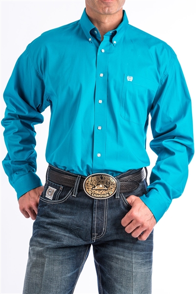 Mens Cinch® Solid Turquoise Longsleeve Shirt