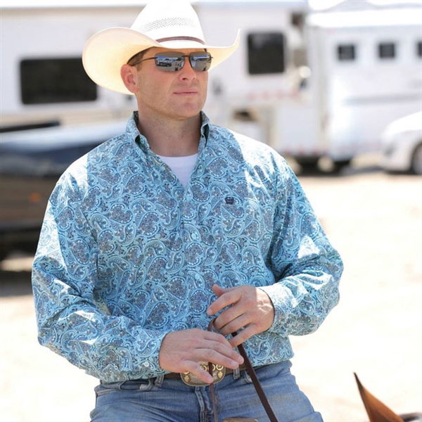 Mens Cinch® Long Sleeve Light Blue Paisley Shirt