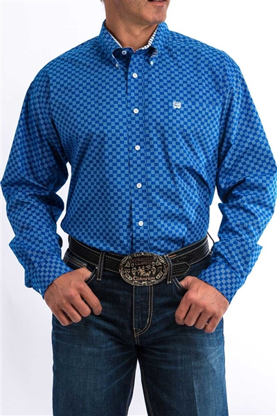 Mens Cinch® Long Sleeve Blue Geometric Shirt