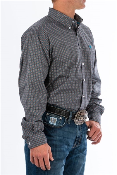 Mens Cinch® Long Sleeve Grey Geo Print Shirt