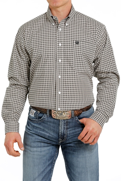 Mens Cinch® Khaki, Black & White Longsleeve Shirt