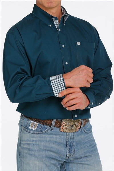 Mens Cinch® Solid Teal Button-Down Longsleeve Shirt