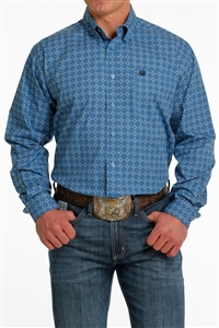 Mens Cinch® Blue Medallion Buttondown Shirt