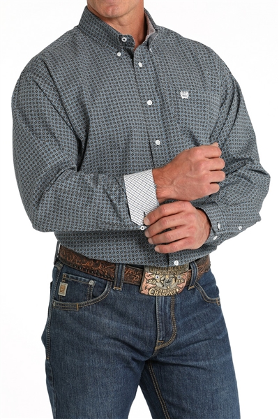 Mens Cinch® Black & Blue Geometric Print Button Down Shirt
