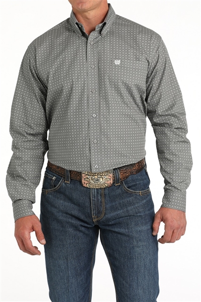 Mens Cinch® Grey Geometric Print Button Down Shirt