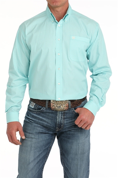 Mens Cinch® Turquoise Geometric Print Buttondown Shirt