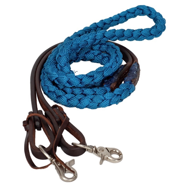 Ranchman's Round Braided Nylon Competition Rein-Turquoise