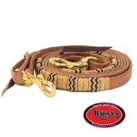 Teskey's 5/8" Harness Leather Roping Rein w/Rawhide
