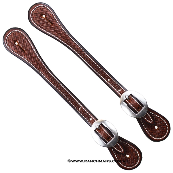 Ranchman's Men's Oiled Basket Weave Tooled Spur Straps