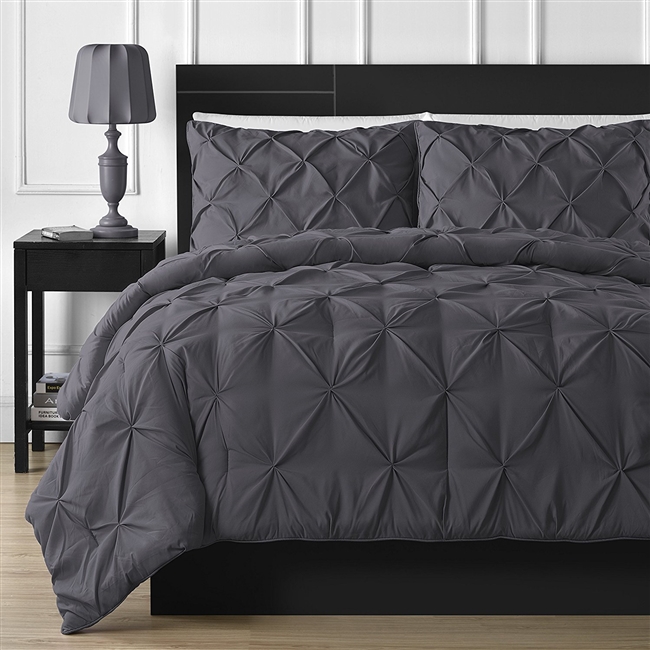 Pinched Pleat Comforter Set - King Grey