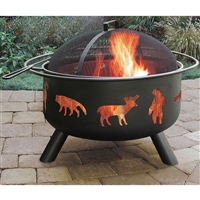 Large Black Steel Fire Pit with Animal Cutouts