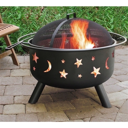 Stars Moon Sky Black Steel Fire Pit Bowl