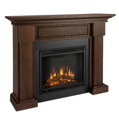 Traditional electric fireplace in chestnut oak wood finish