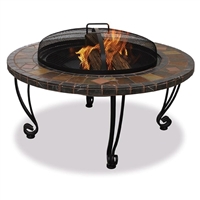Marble And Slate 34 inch Fire Pit with Copper Accents