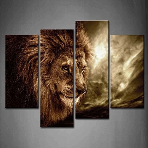 Lion With Mane 4 Panel Canvas Wall Art Picture Print