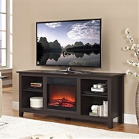 Wood TV Stand with Fireplace and Heater Insert electric Espresso Finish