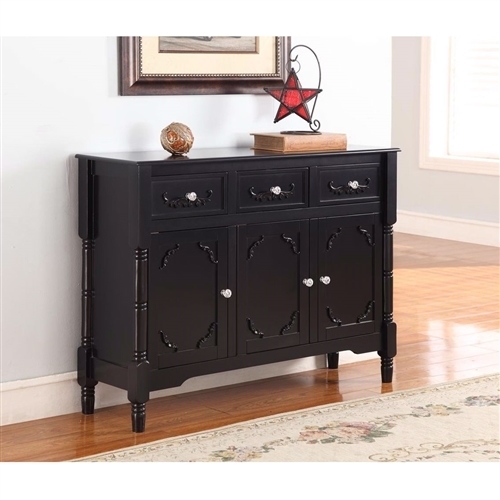 Solid Wood Sideboard Console Table - Black Finish